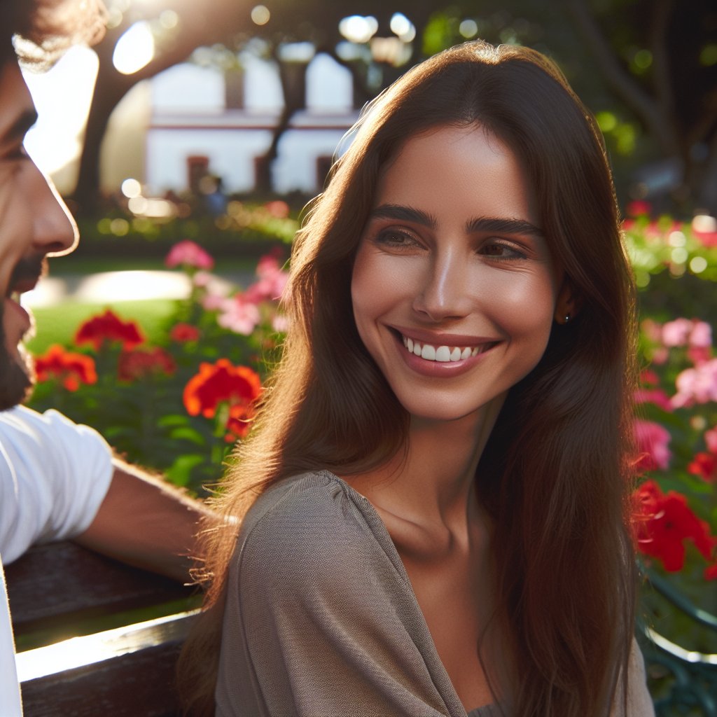 Un couple amoureux profite d'un moment de bonheur dans un parc ensoleillé.