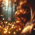 Un collier étincelant dans une forêt enchantée, entouré de lucioles brillantes, créant une ambiance magique.