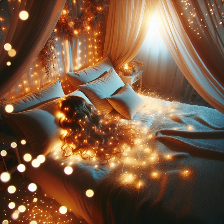 Un lit de rêve, entouré de lumières scintillantes, pour une ambiance féérique et relaxante.