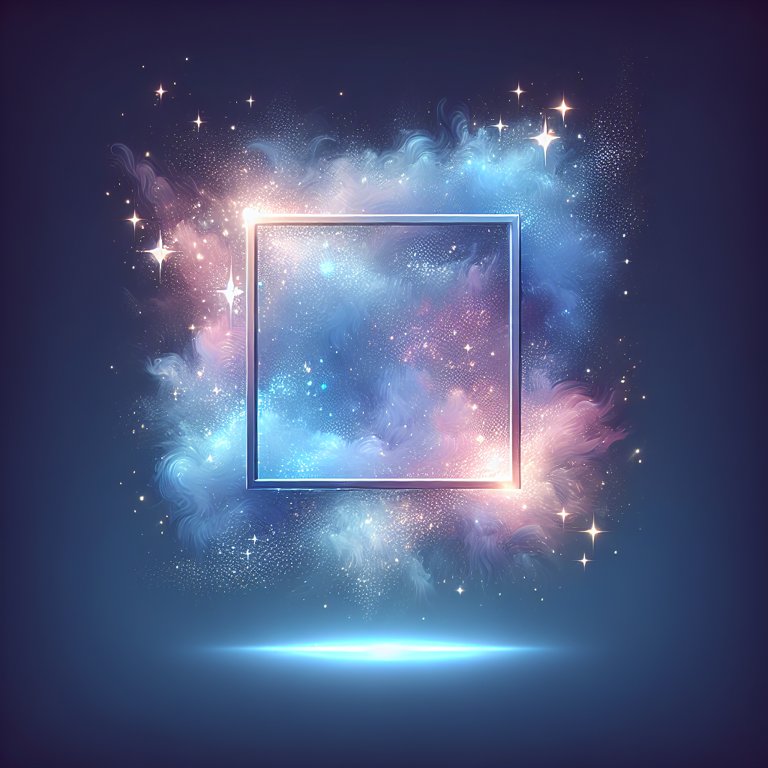 Rectangle céleste scintillant, entouré d'étoiles, dans une ambiance féérique.